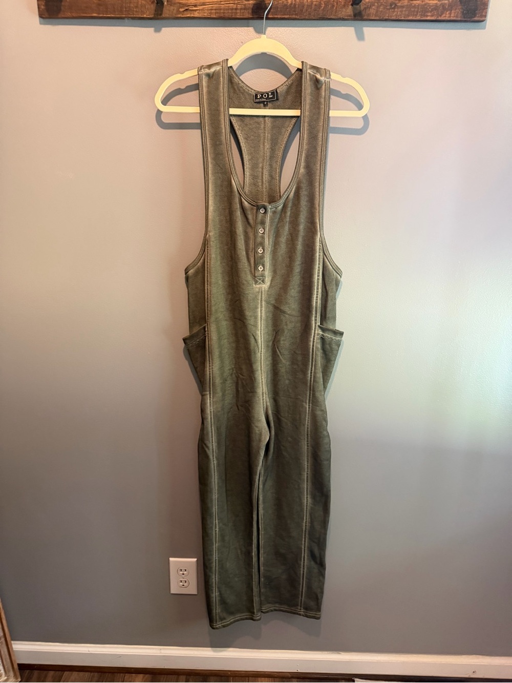 POL Olive Tank Henley Utility Jumpsuit